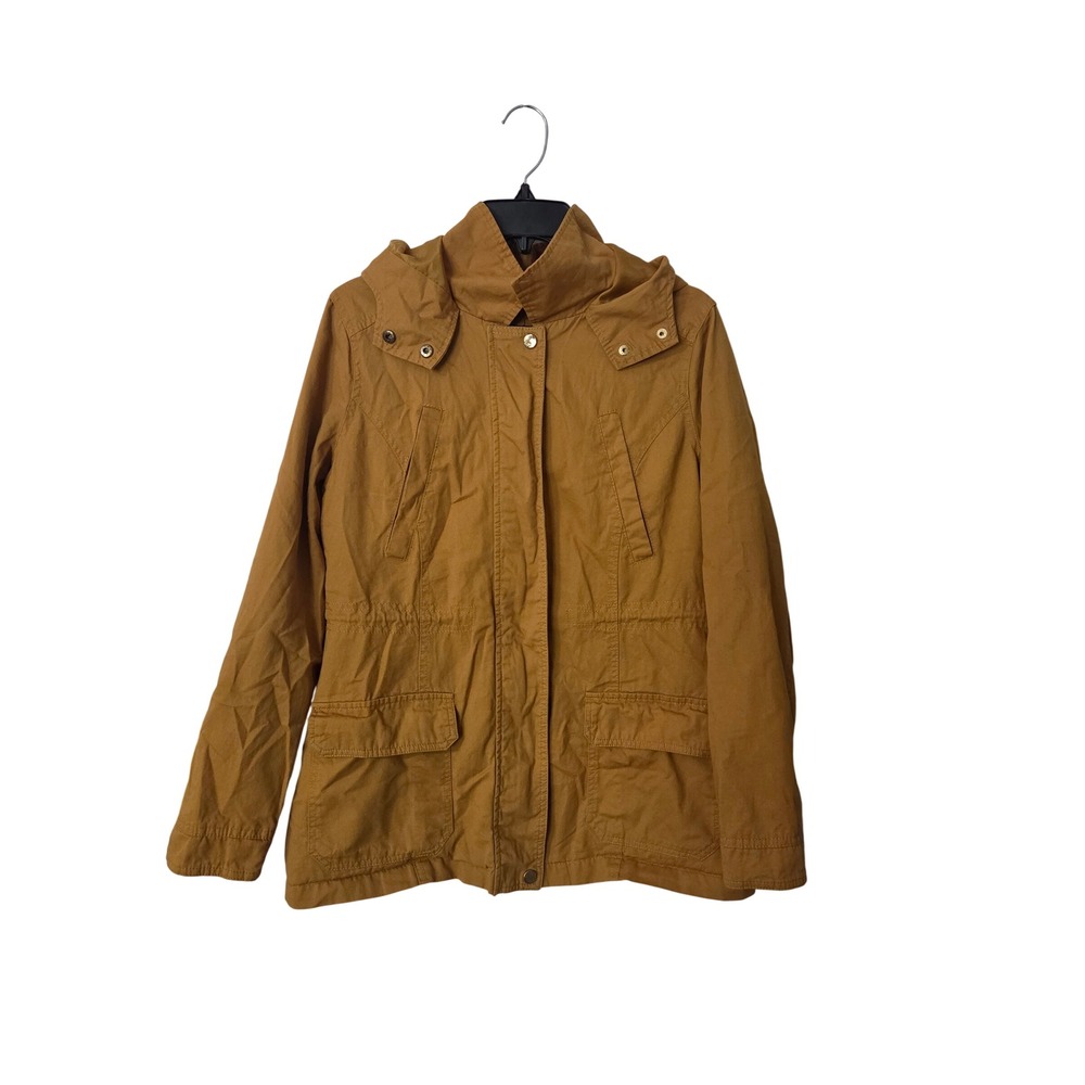 Miss London Black Label Womens Utility Jacket Mustard Tan Removable Hood Large